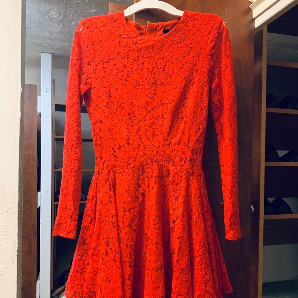 Red Lace Pattern Cocktail Dress